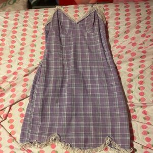 Purple plaid dress with lace trimmings